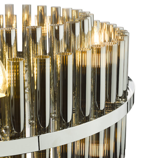 Dar Lighting Imani 16 Light Polished Chrome & Smoked Ribbed Glass Pendant