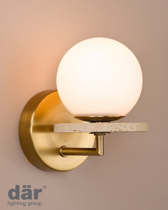 Dar Lighting Inaya Natural Brass & Travertine Wall Light