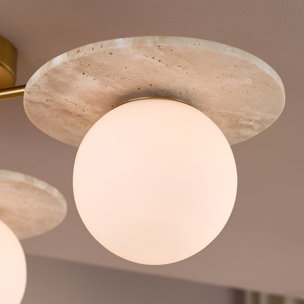 Dar Lighting Inaya 3 Light Natural Brass & Travertine Semi Flush