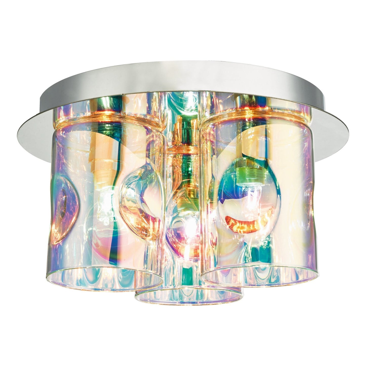Dar Lighting Inter 3 Light Polished Chrome & Iridised Glass Flush
