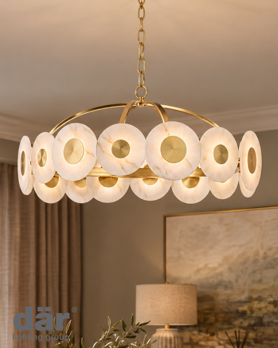 Dar Lighting Irela LED Matt Brass & Alabaster Pendant