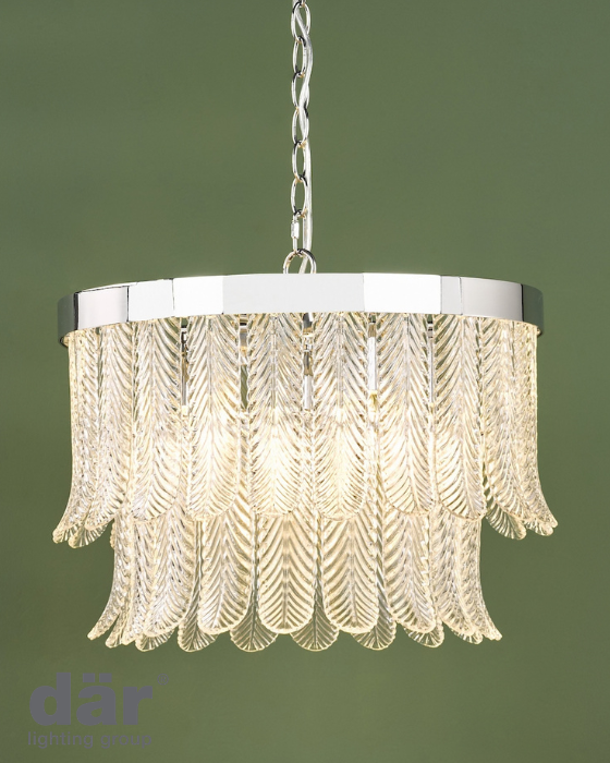Dar Lighting Irisen 6 Light Polished Nickel & Textured Glass Pendant
