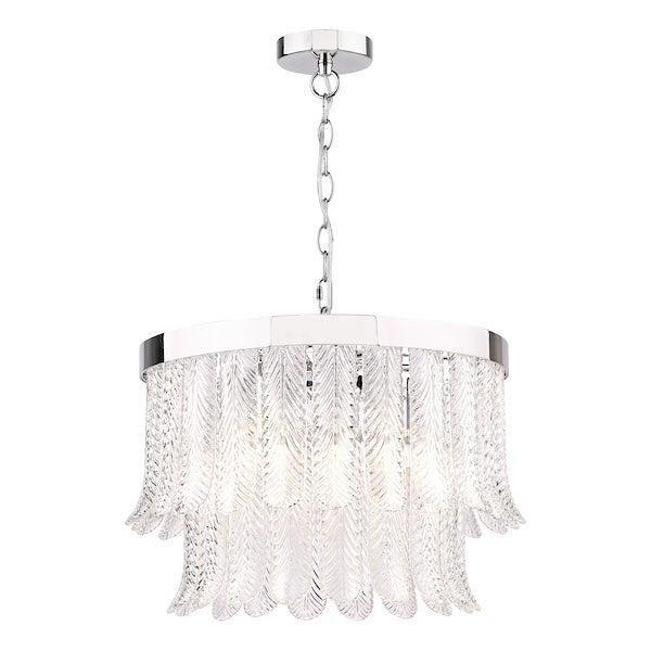 Dar Lighting Irisen 6 Light Polished Nickel & Textured Glass Pendant
