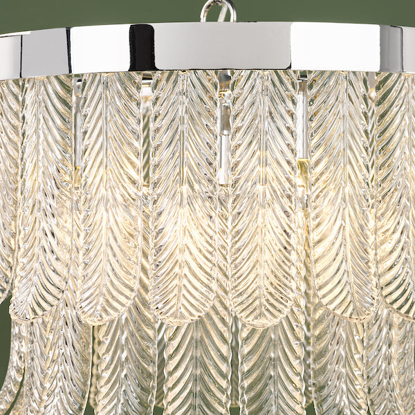 Dar Lighting Irisen 6 Light Polished Nickel & Textured Glass Pendant