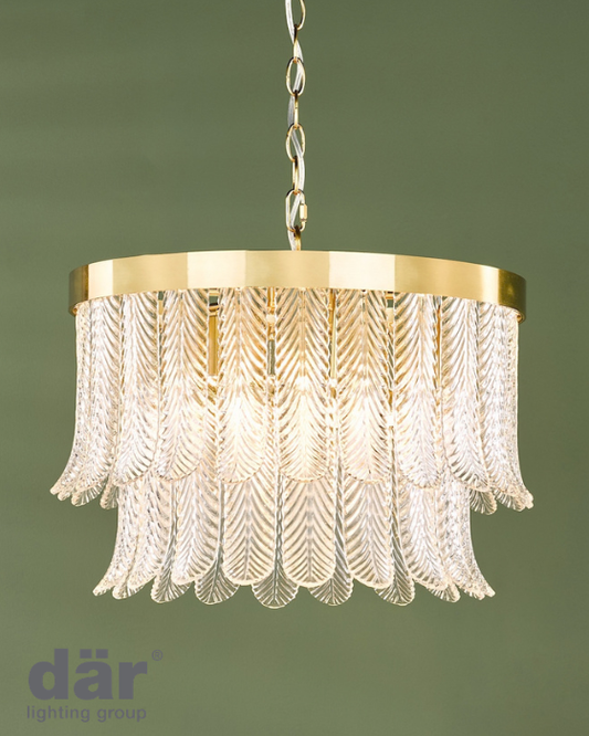 Dar Lighting Irisen 6 Light Natural Brass & Textured Glass Pendant