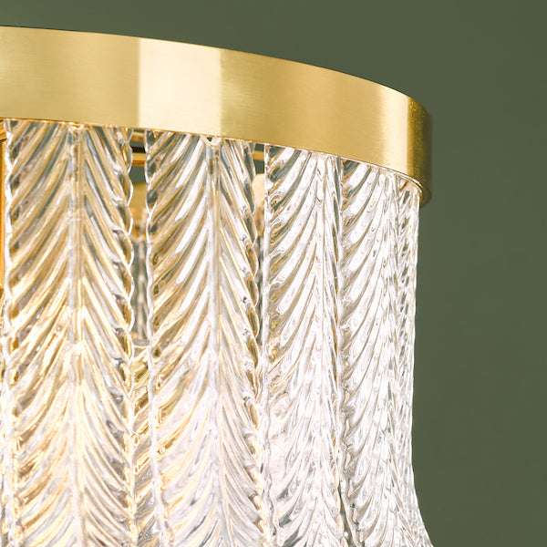 Dar Lighting Irisen 6 Light Natural Brass & Textured Glass Pendant