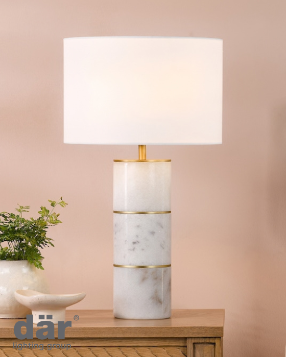 Dar Lighting Ishana Marble & Matt Antique Brass Table Lamp With Shade