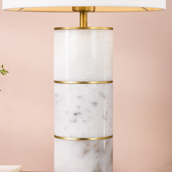 Dar Lighting Ishana Marble & Matt Antique Brass Table Lamp With Shade