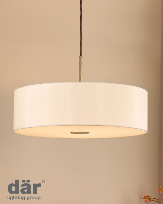 Dar Lighting Isla 3 Light Antique Bronze Pendant With Ecru Shade 60cm