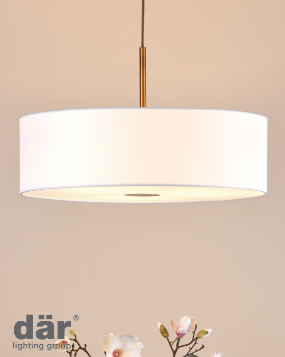 Dar Lighting Isla 3 Light Antique Bronze Pendant with 60cm Ivory Shade