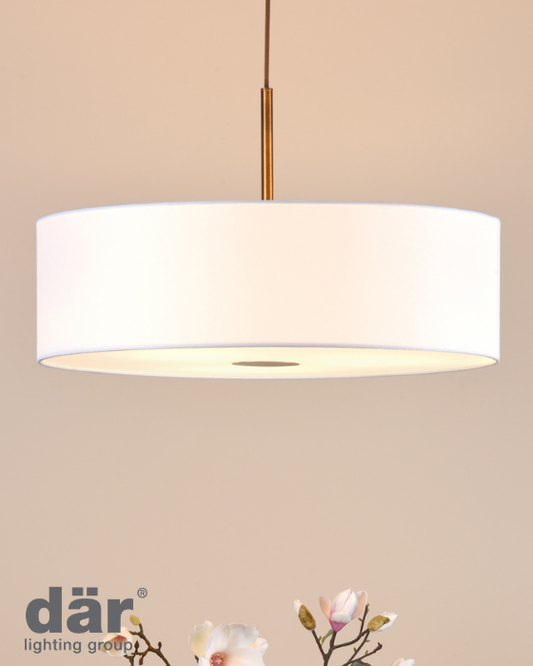 Dar Lighting Isla 3 Light Antique Bronze Pendant with 60cm Ivory Shade