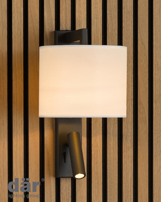Dar Lighting Itala LED Matt Black Wall Light With Shade