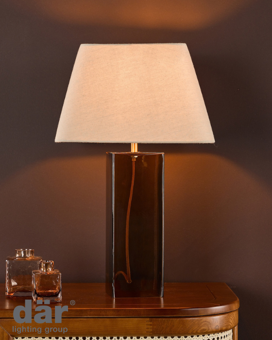 Dar Lighting Izar Brown Glass & Antique Brass Table Lamp With Shade