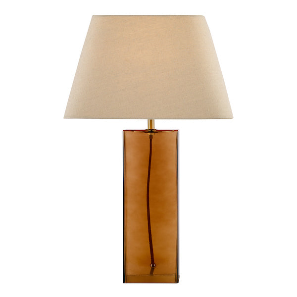 Dar Lighting Izar Brown Glass & Antique Brass Table Lamp With Shade