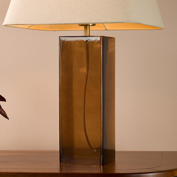 Dar Lighting Izar Brown Glass & Antique Brass Table Lamp With Shade
