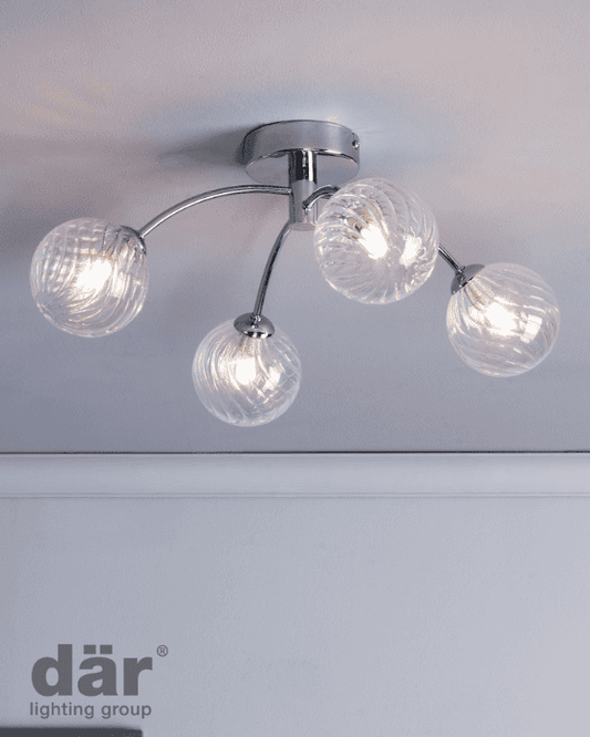 Dar Lighting Izzy 4 Light Polished Chrome & Twisted Glass Semi Flush