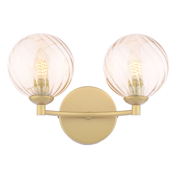 Dar Lighting Izzy 2 Light Matt Gold Wall Light With Twisted Amber Glass