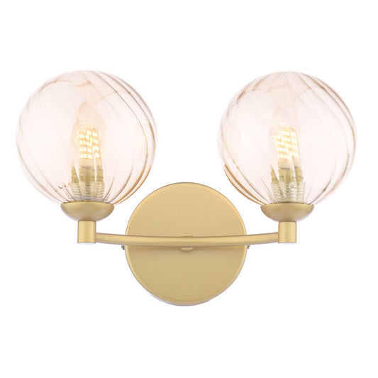 Dar Lighting Izzy 2 Light Matt Gold Wall Light With Twisted Amber Glass