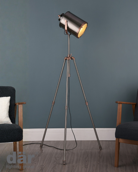 Dar Lighting Jake Antique Silver & Copper Task Floor Lamp