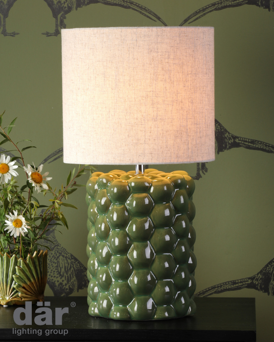 Dar Lighting Jayden Green Glaze Table Lamp With Shade