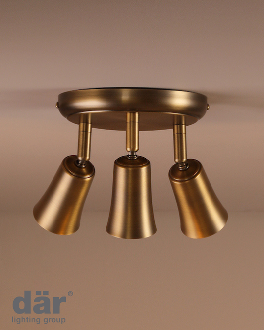Dar Lighting Jedrek 3 Light Aged Brass Plate Spotlight
