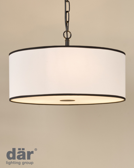 Dar Lighting Jemima 3 Light White & Matt Black Pendant With Shade