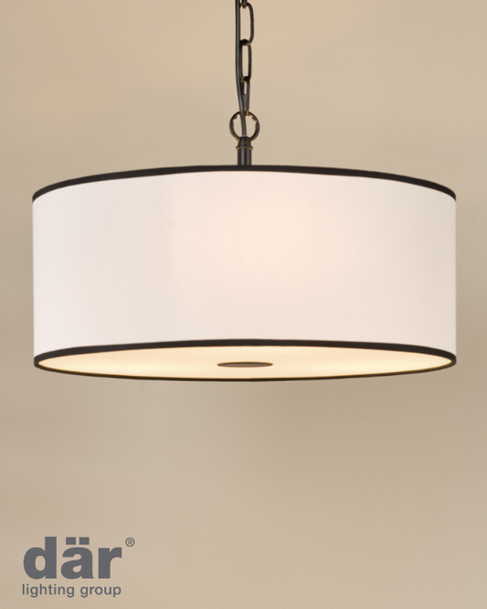 Dar Lighting Jemima 3 Light White & Matt Black Pendant With Shade