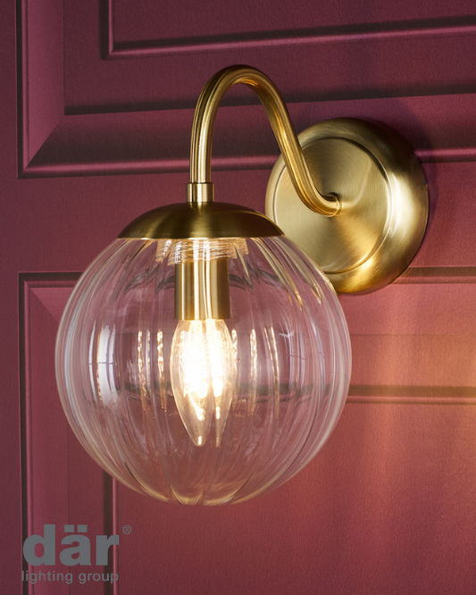 Dar Lighting Jocelyn Natural Brass & Glass Wall Light