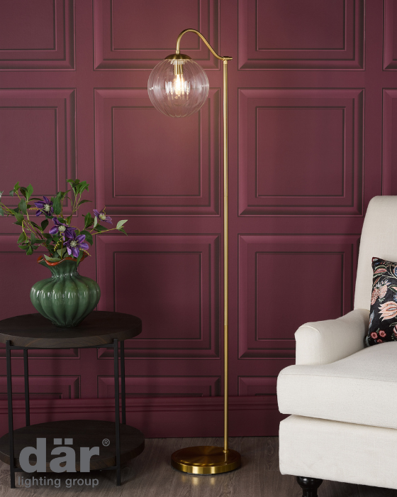 Dar Lighting Jocelyn Natural Brass & Glass Floor Lamp
