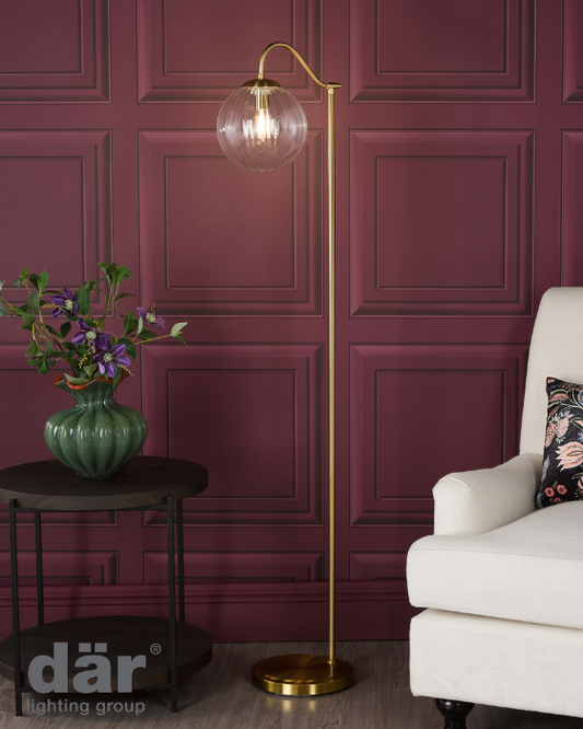 Dar Lighting Jocelyn Natural Brass & Glass Floor Lamp