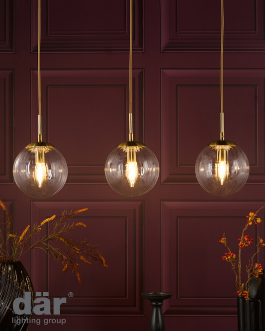 Dar Lighting Jocelyn 3 Light Natural Brass & Glass  Bar Pendant