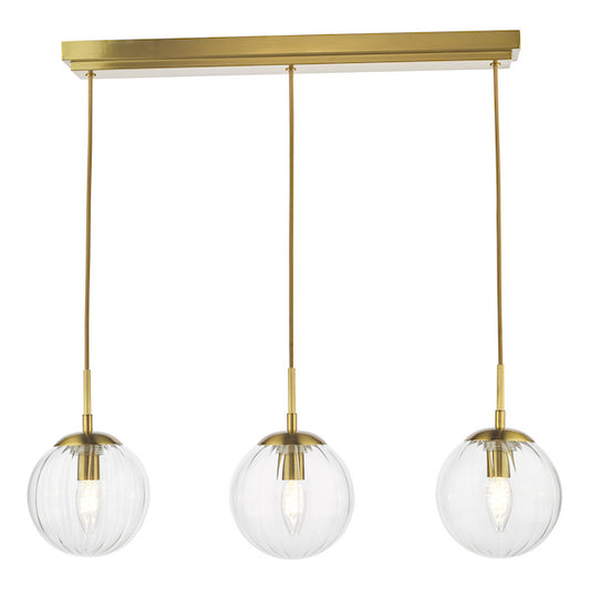 Dar Lighting Jocelyn 3 Light Natural Brass & Glass  Bar Pendant