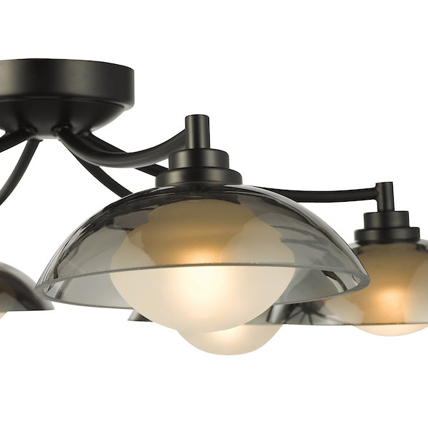 Dar Lighting Kadience 6 Light Satin Black & Smoked Glass Semi Flush