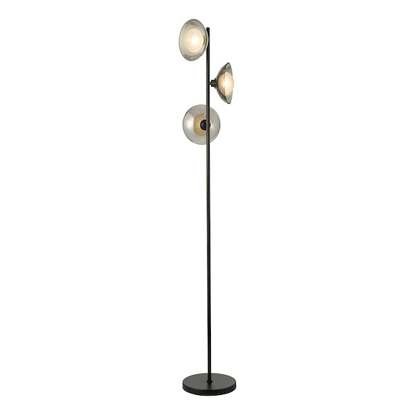 Dar Lighting Kadience 3 Light Satin Black & Smoked Glass Floor Lamp