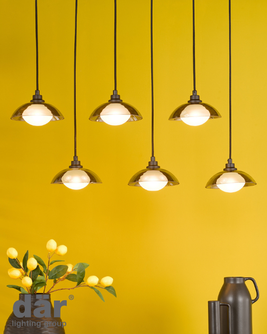 Dar Lighting Kadience 6 Light Satin Black & Smoked Glass Bar Pendant