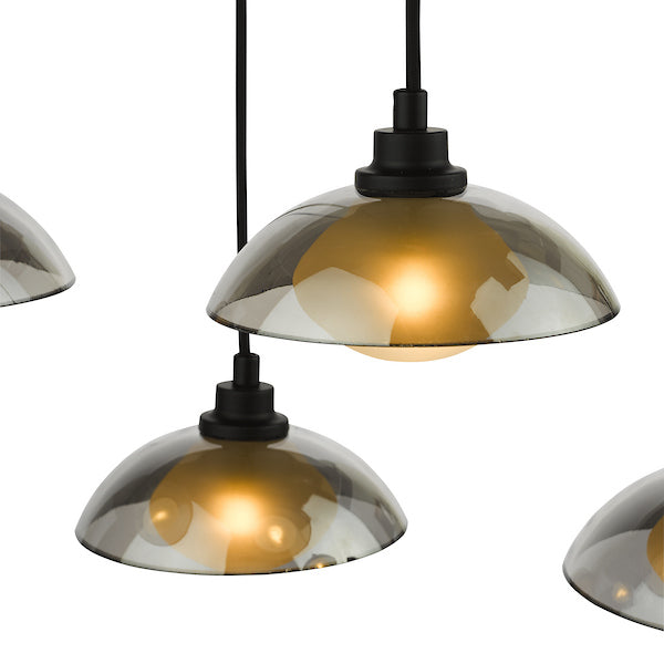 Dar Lighting Kadience 6 Light Satin Black & Smoked Glass Bar Pendant