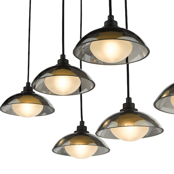 Dar Lighting Kadience 6 Light Satin Black & Smoked Glass Bar Pendant