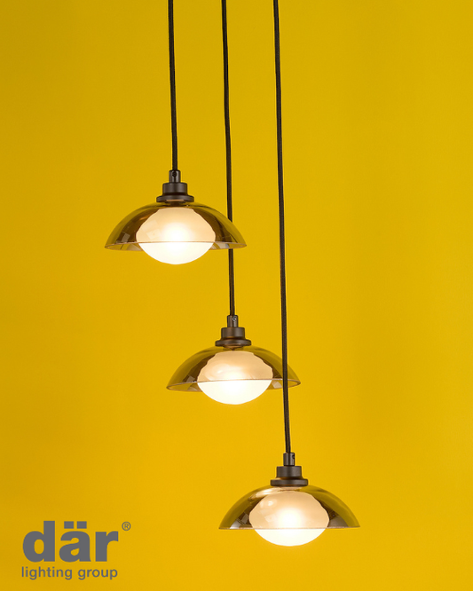 Dar Lighting Kadience 3 Light Satin Black & Smoked Glass Cluster Pendant