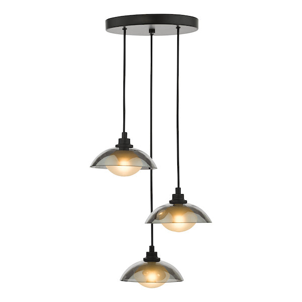 Dar Lighting Kadience 3 Light Satin Black & Smoked Glass Cluster Pendant