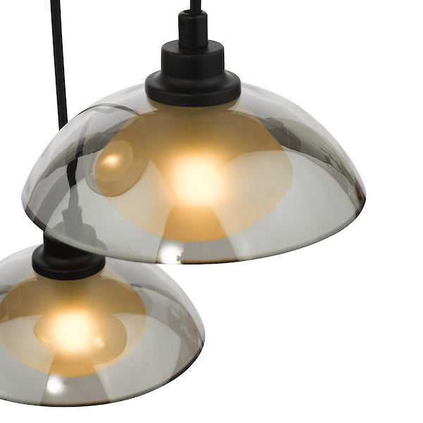 Dar Lighting Kadience 3 Light Satin Black & Smoked Glass Cluster Pendant