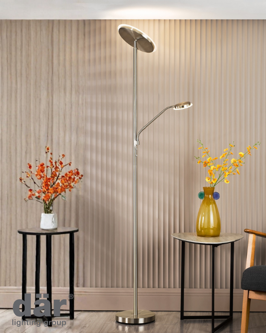 Dar Lighting Kamika Mother & Child Satin Chrome LED Floor Lamp