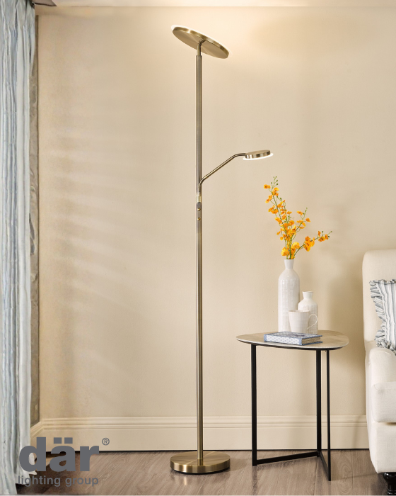 Dar Lighting Kamika Mother & Child Antique Brass LED Floor Lamp