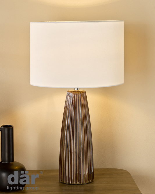 Dar Lighting Kaulana Brown Ceramic Table Lamp With Shade