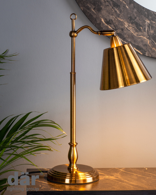 Dar Lighting Kempten Antique Brass Task Table Lamp