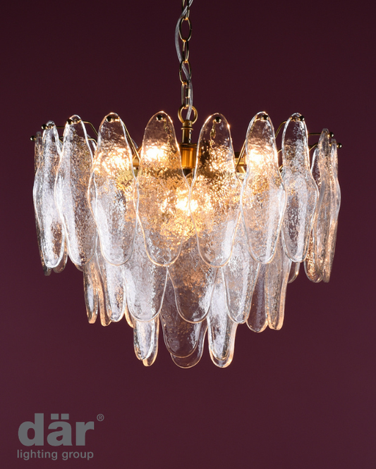 Dar Lighting Kimmia 6 Light Natural Brass & Textured Glass Pendant