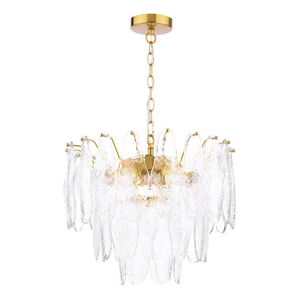 Dar Lighting Kimmia 6 Light Natural Brass & Textured Glass Pendant