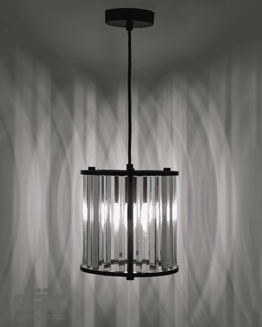 Dar Lighting Kiran Satin Black & Crystal Pendant