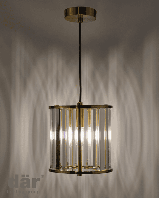 Dar Lighting Kiran Natural Brass & Crystal Pendant
