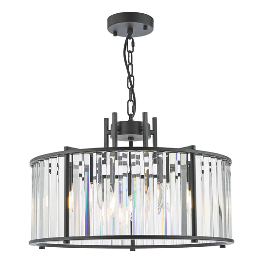 Dar Lighting Kiran 5 Light Satin Black & Crystal Pendant