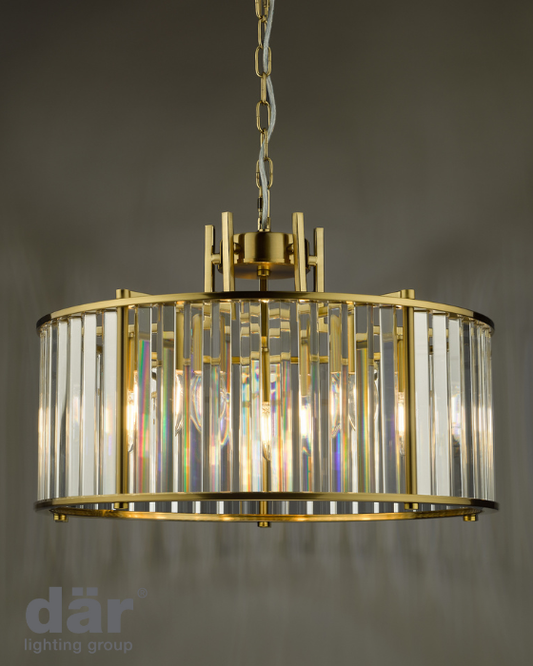 Dar Lighting Kiran 5 Light Natural Brass & Crystal Pendant